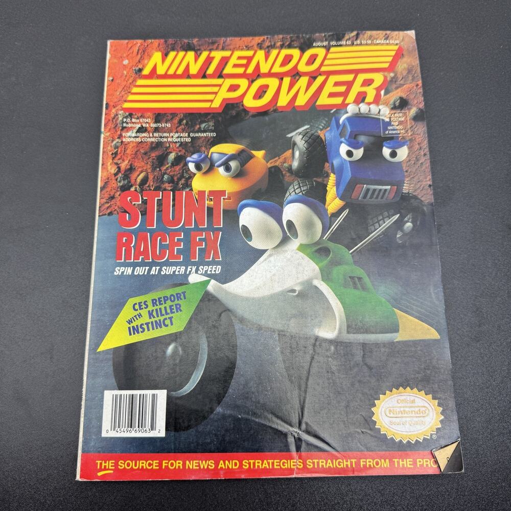 Nintendo Power Magazine August 1994 Issue 63 Stunt Race FX Killer Instinct CES
